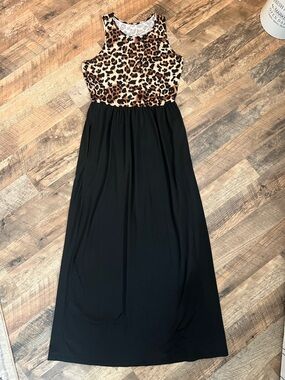 Leopard Print Tank Top Maxi Dress - Black Skirt